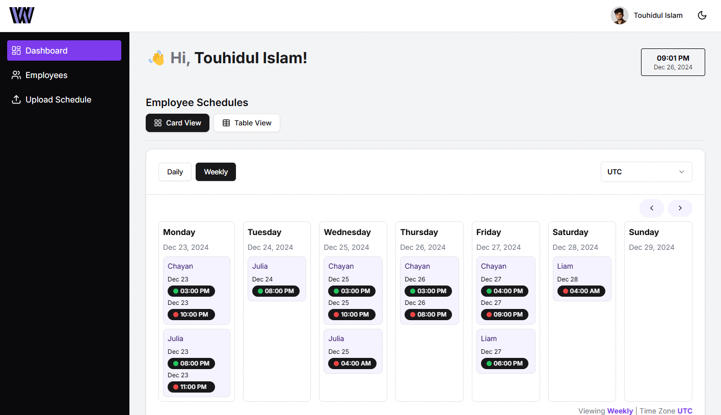 WhoWorksWhen Dashboard Preview